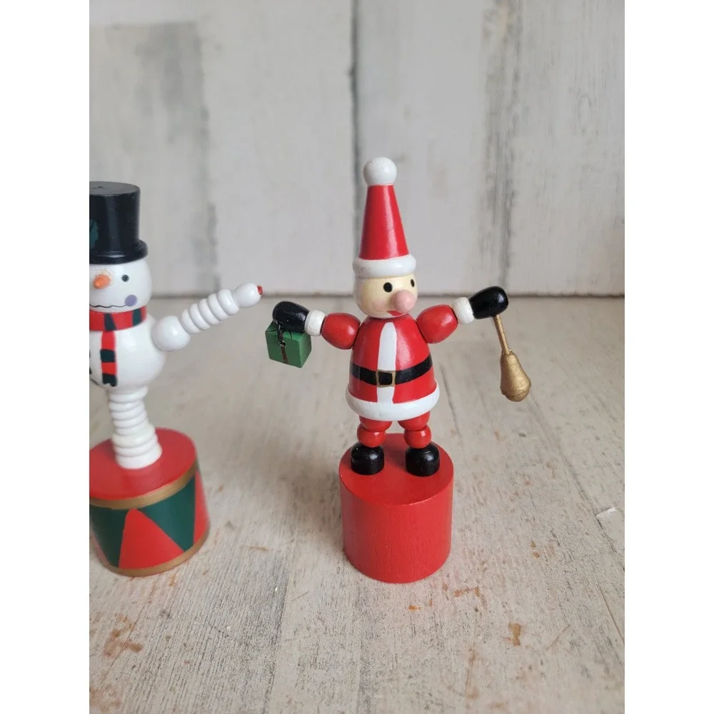 Vintage thumb push puppet Santa Claus snowman toy Xmas set home